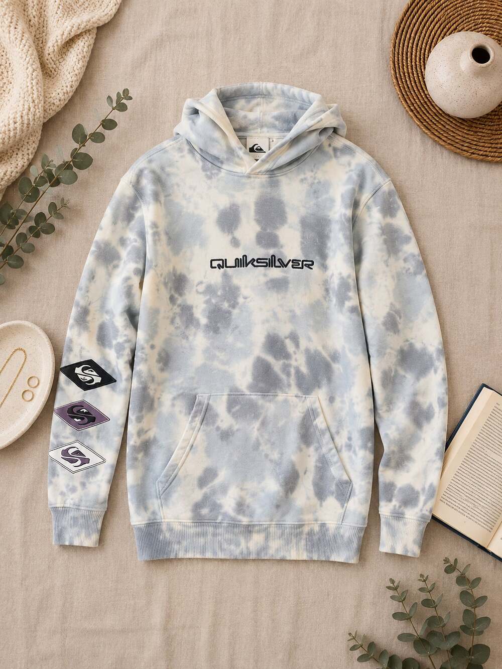 Quiksilver Boy's Natural Heritage Tie Dye Pullover Sweatshirt Hoodie Gray SZ XL